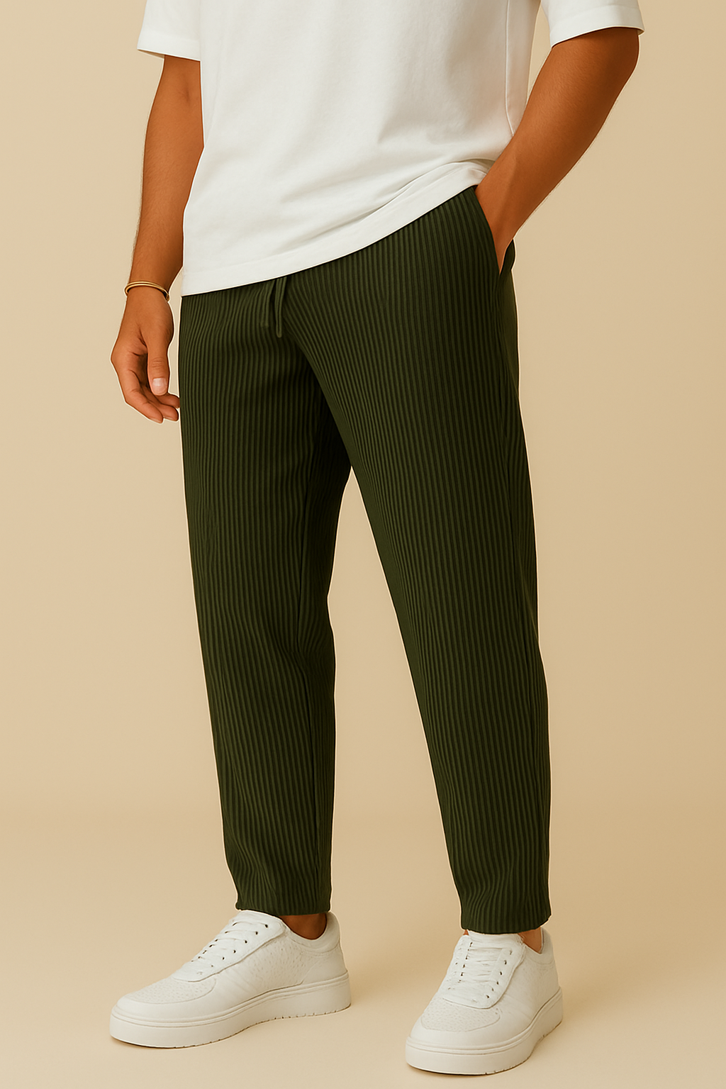 Pinstripe Relaxed Drawstring Trousers