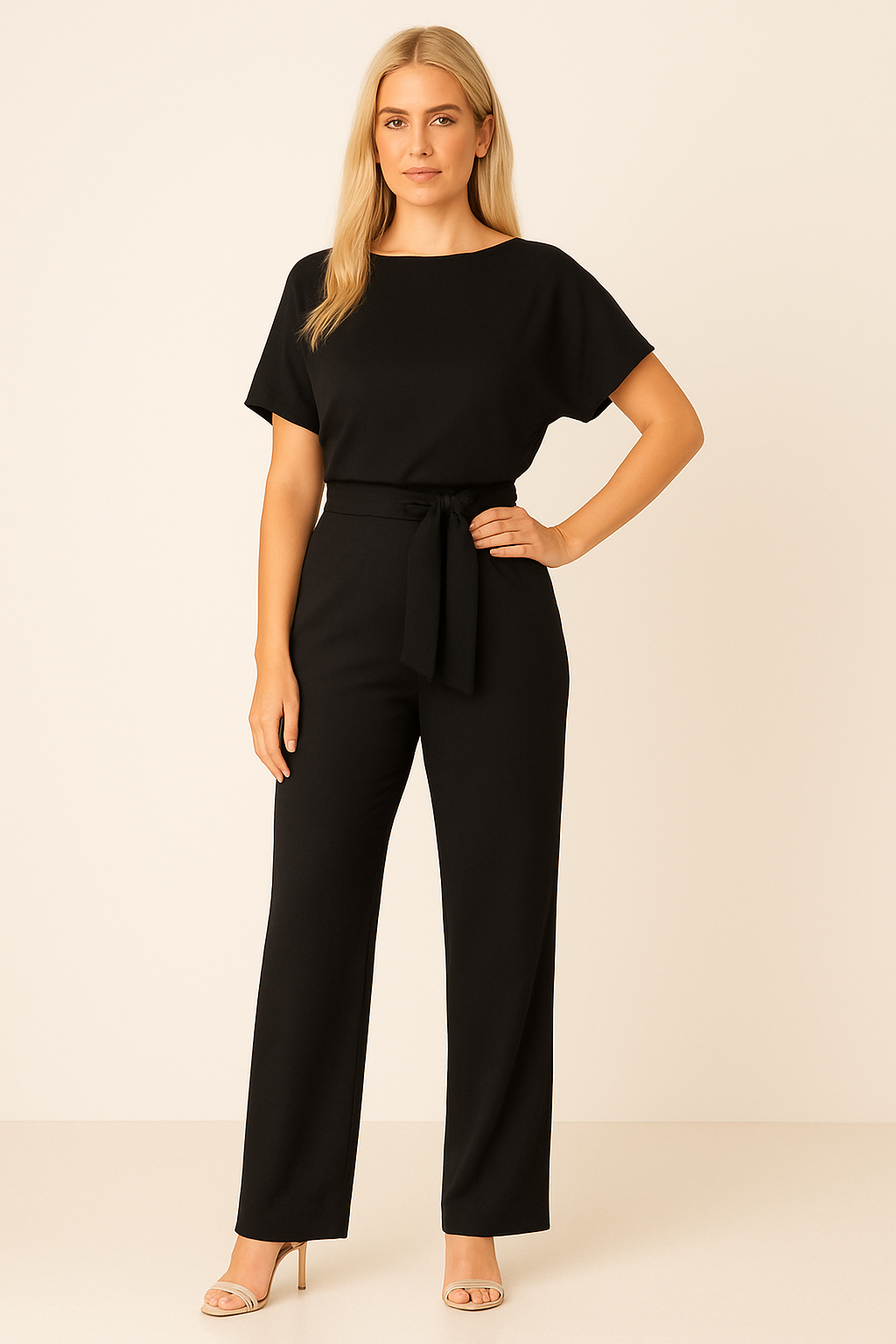 Elegant Tie-Waist Short-Sleeve Jumpsuit