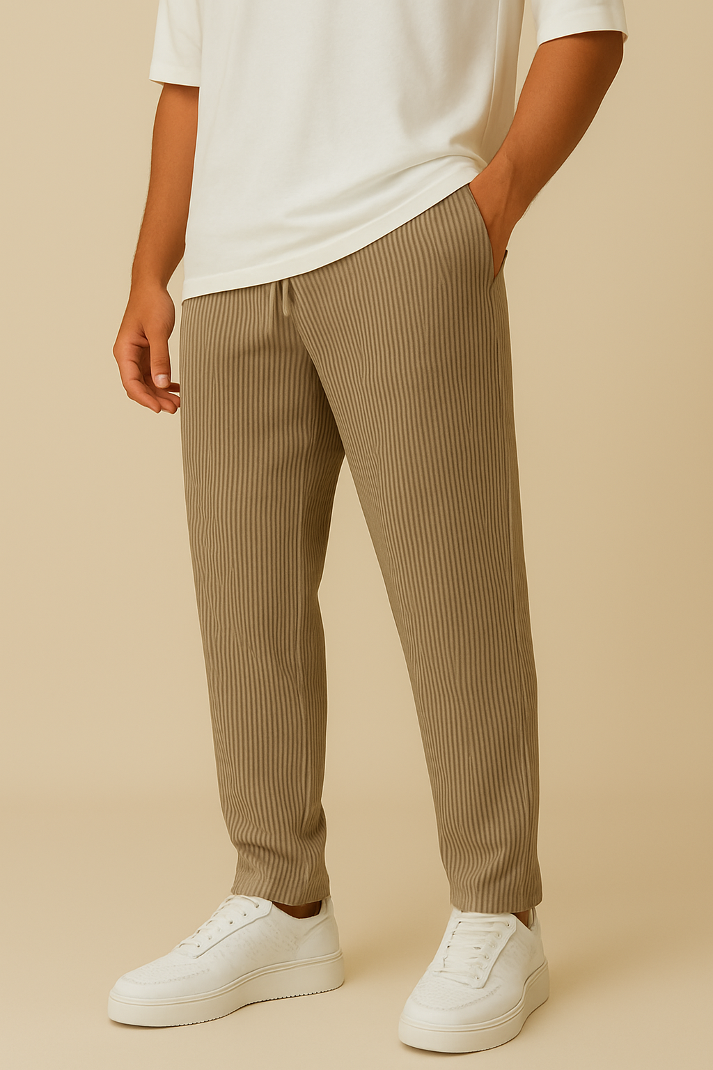 Pinstripe Relaxed Drawstring Trousers