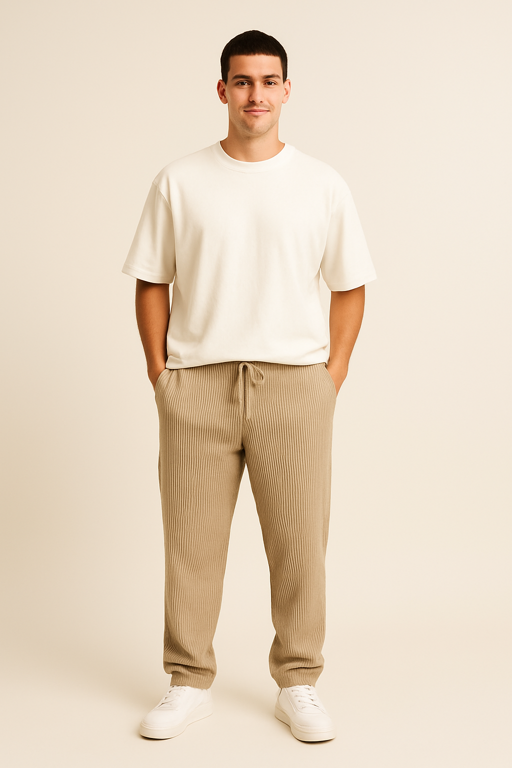 Pinstripe Relaxed Drawstring Trousers