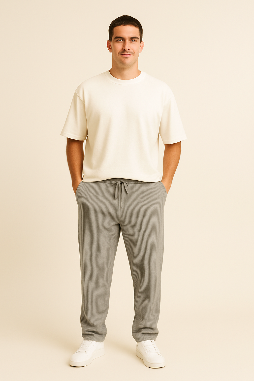 Pinstripe Relaxed Drawstring Trousers