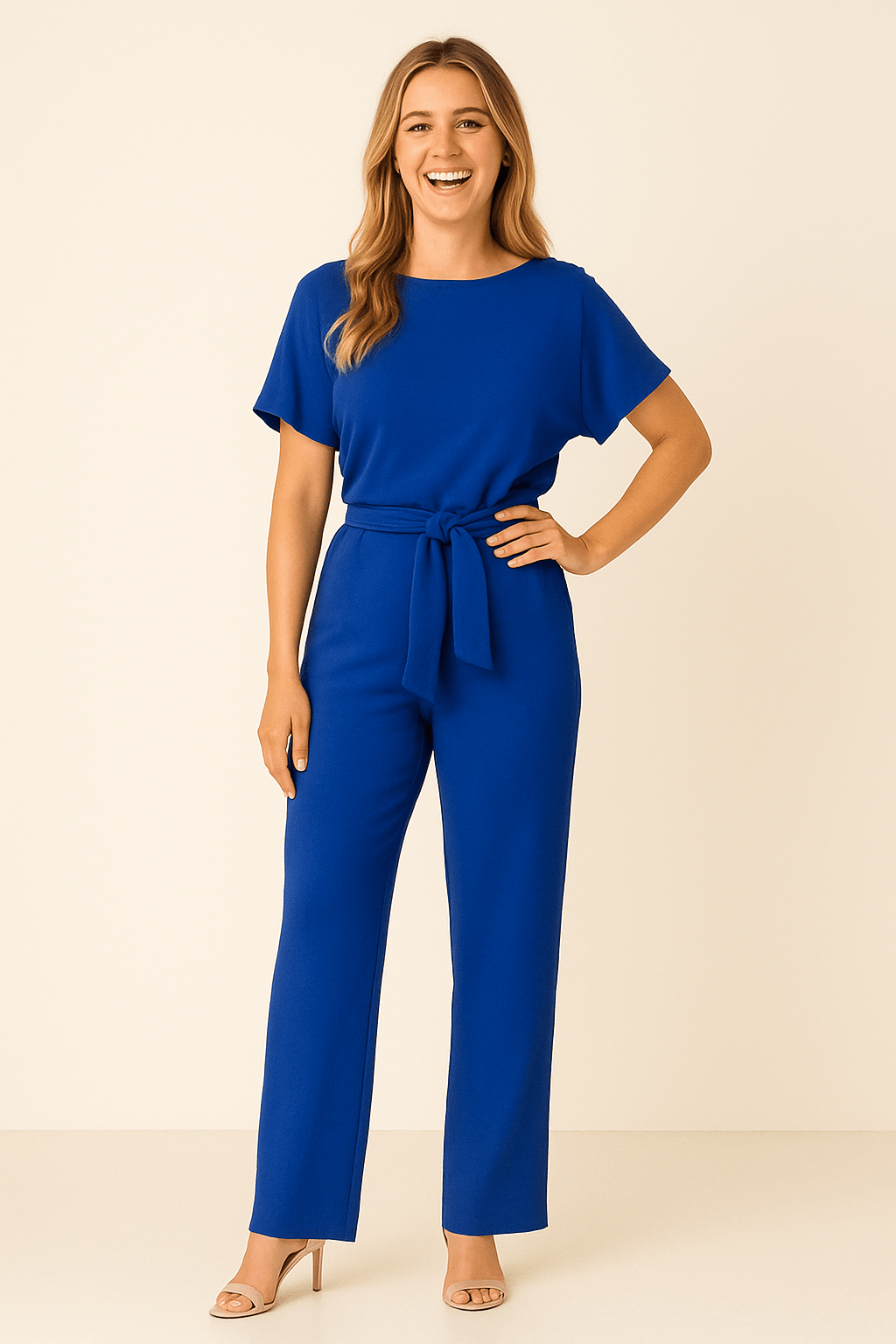 Elegant Tie-Waist Short-Sleeve Jumpsuit