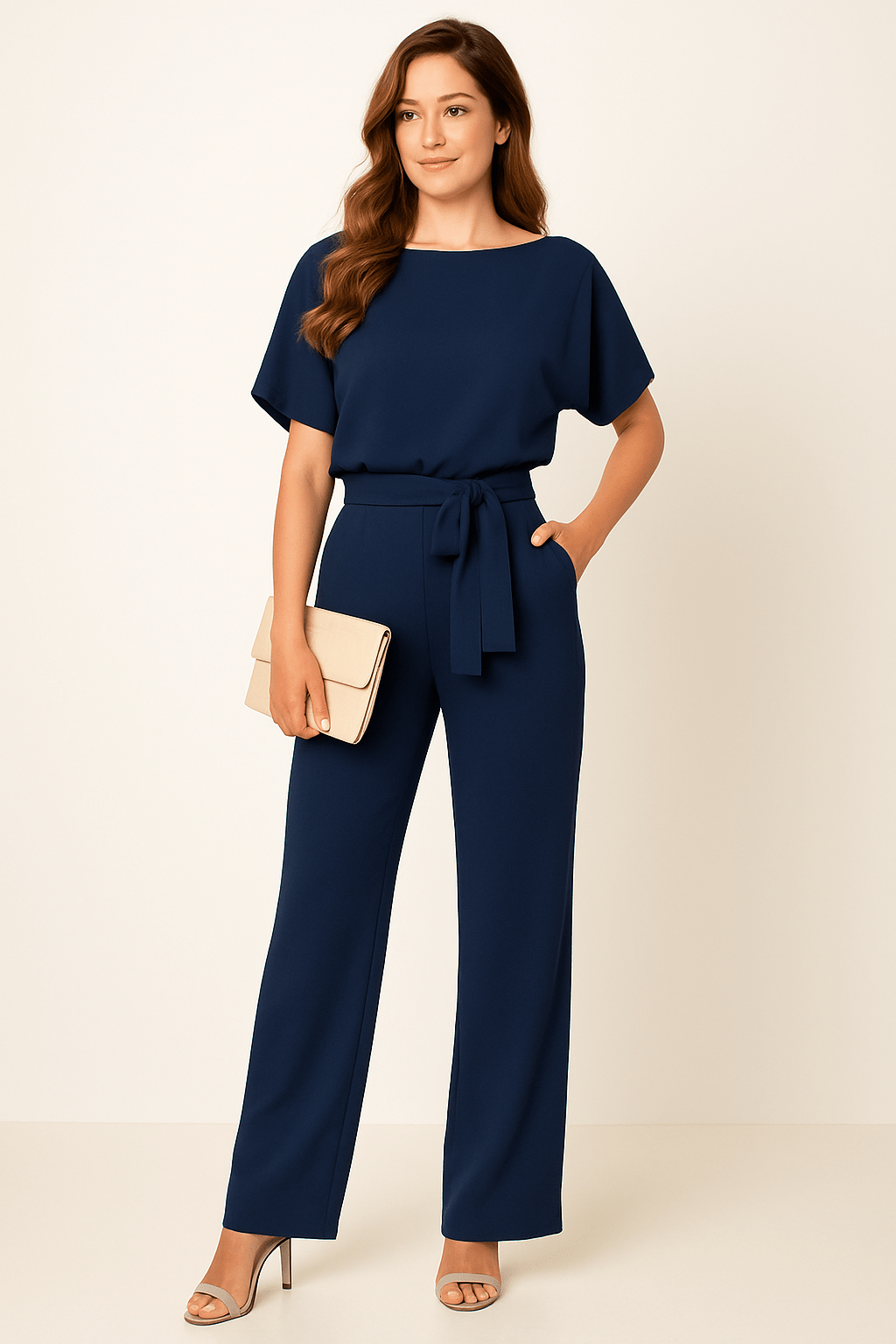 Elegant Tie-Waist Short-Sleeve Jumpsuit