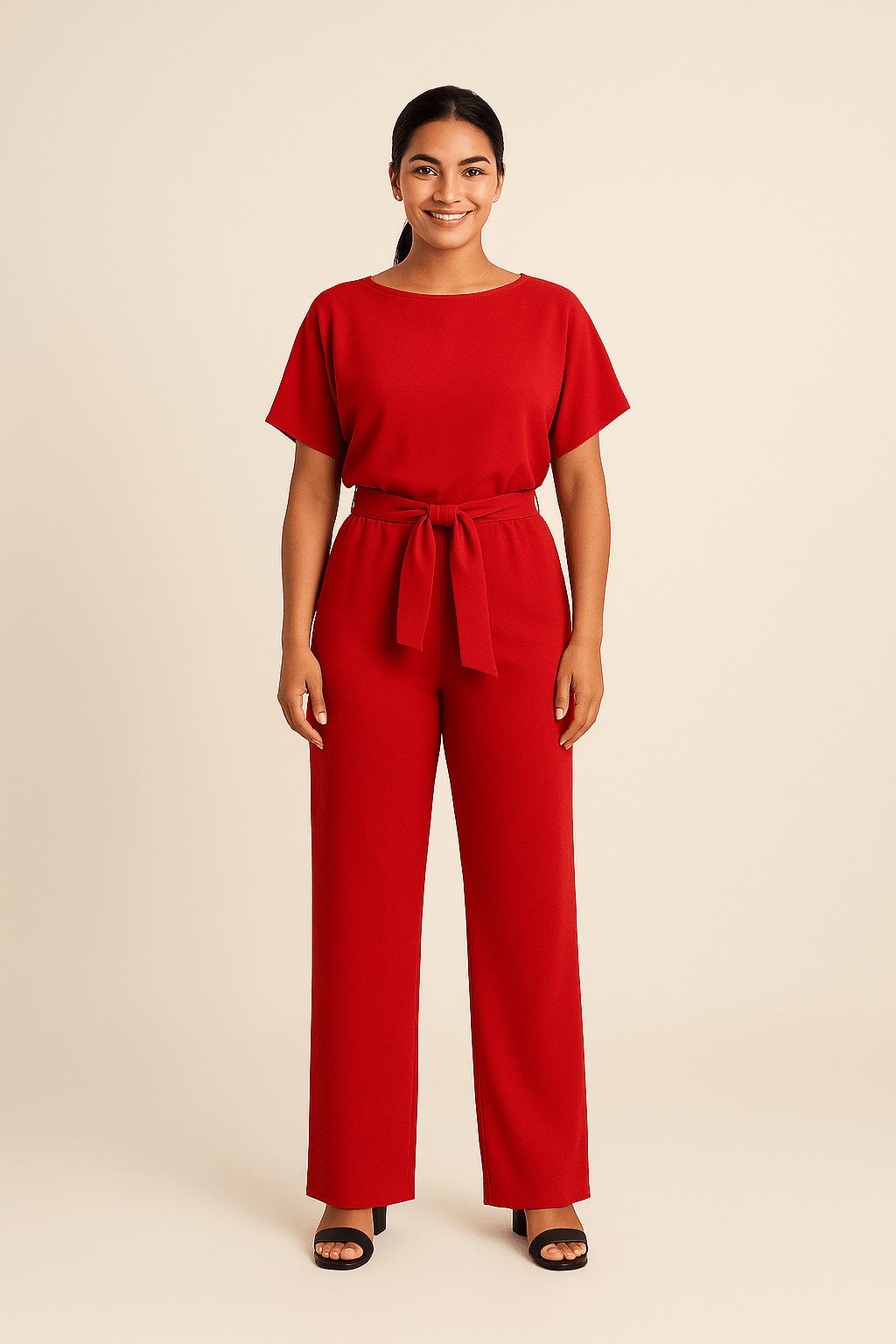 Elegant Tie-Waist Short-Sleeve Jumpsuit
