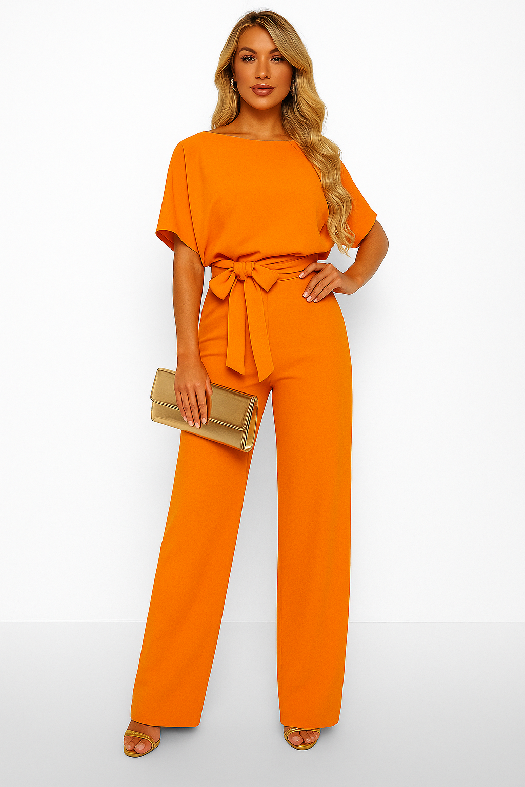 Elegant Tie-Waist Short-Sleeve Jumpsuit