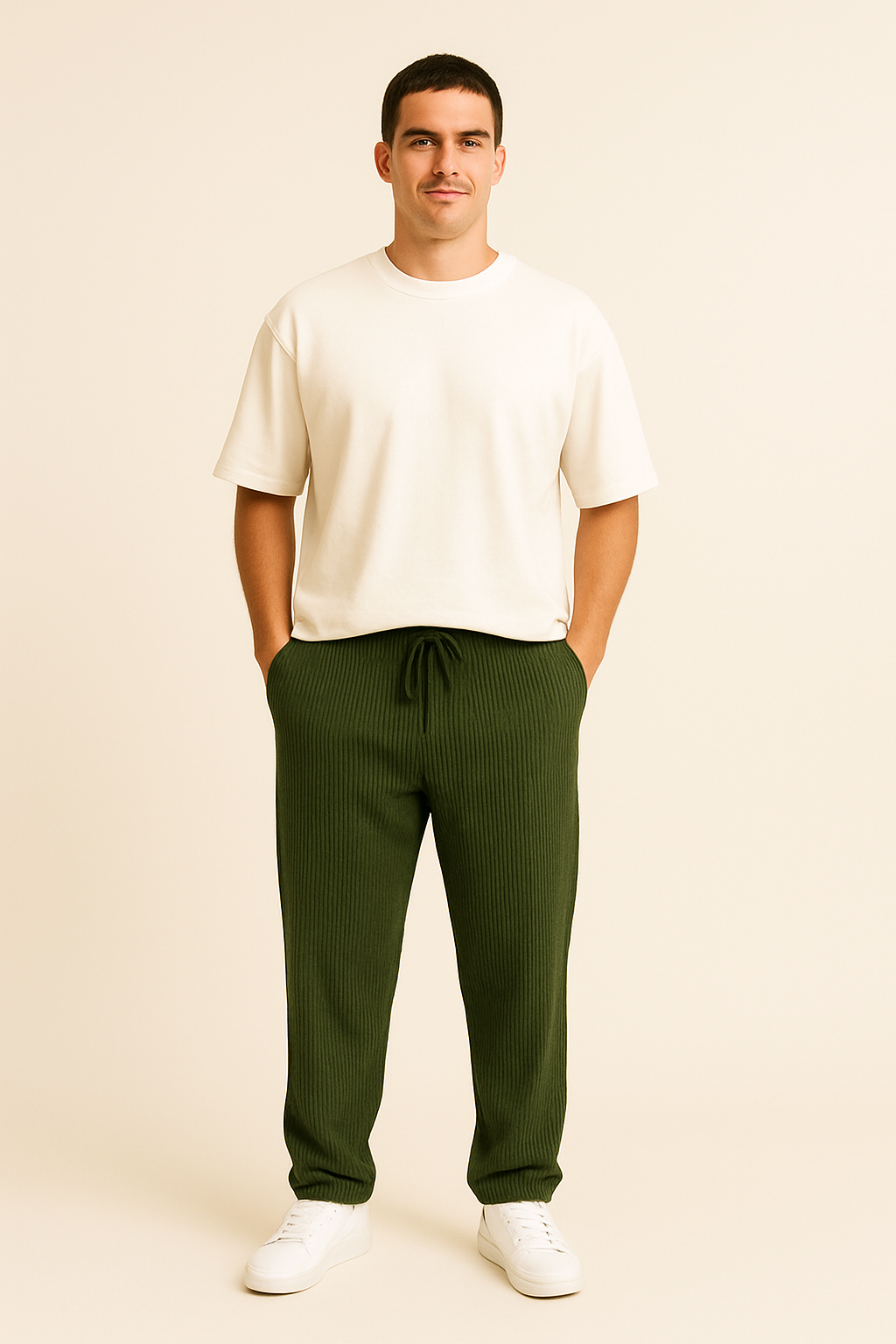Pinstripe Relaxed Drawstring Trousers