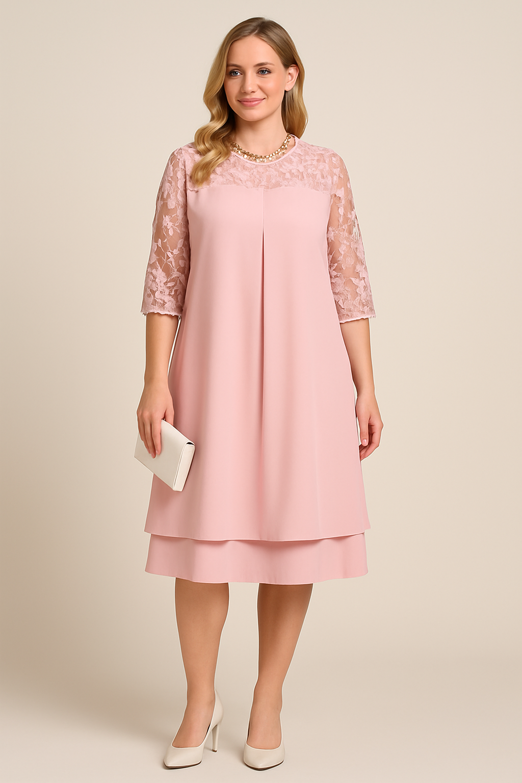 Elegant Plus Size Lace Midi Dress