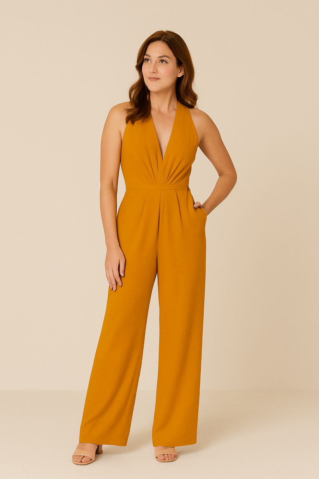 Plunging Halter Wide-Leg Jumpsuit
