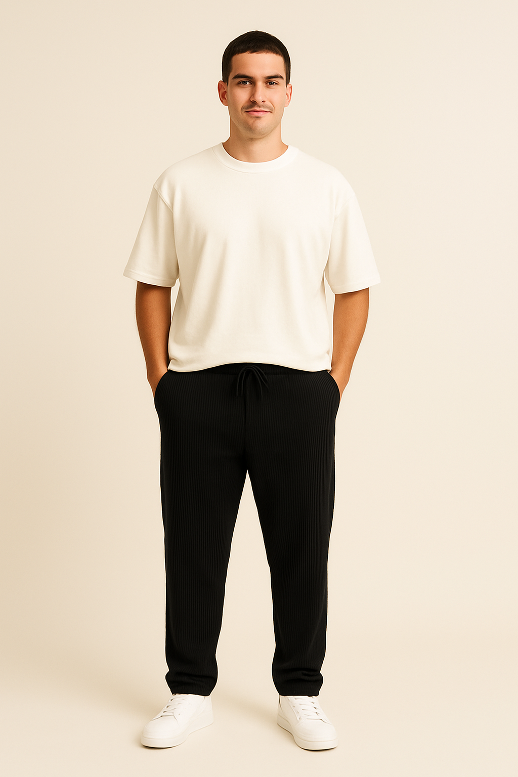 Pinstripe Relaxed Drawstring Trousers