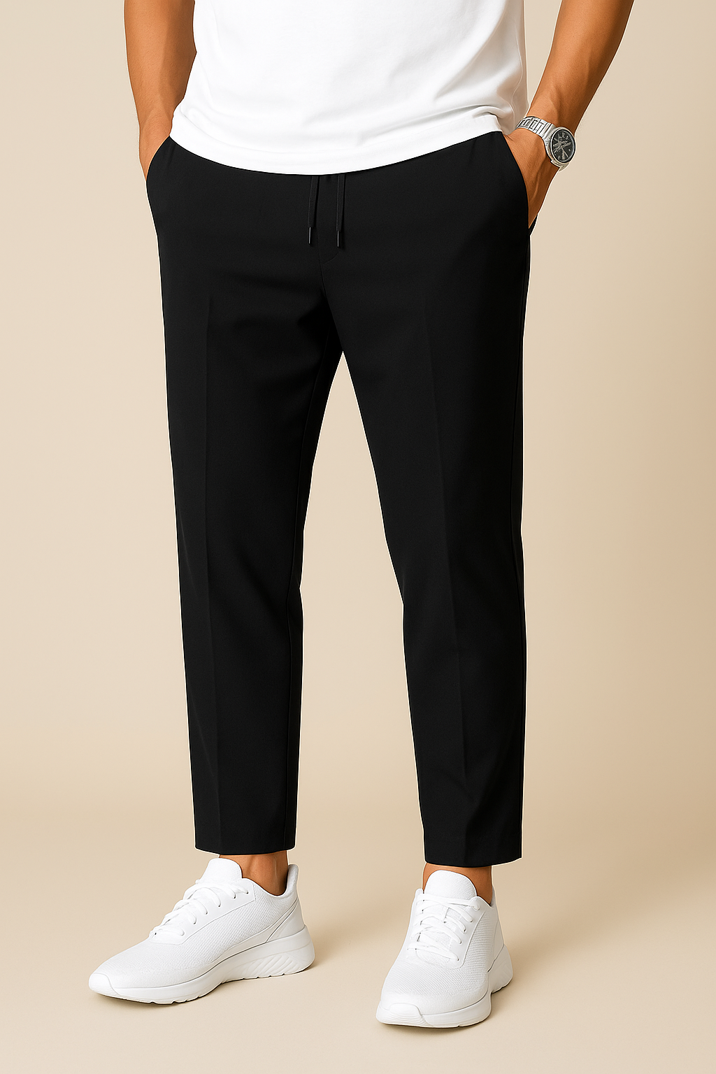 Cropped Slim Drawstring Trousers