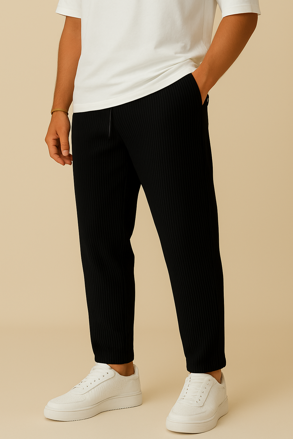 Pinstripe Relaxed Drawstring Trousers