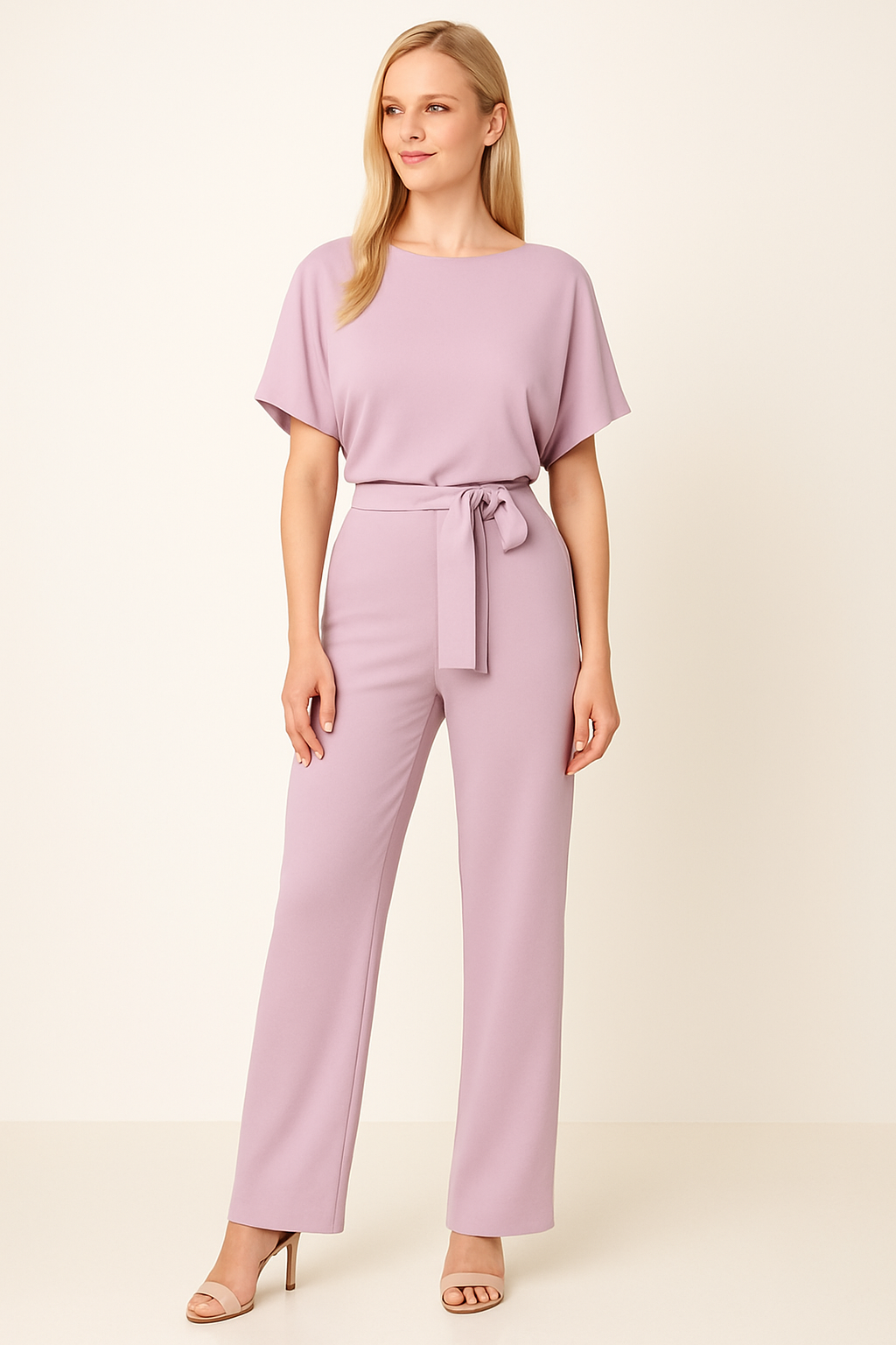 Elegant Tie-Waist Short-Sleeve Jumpsuit