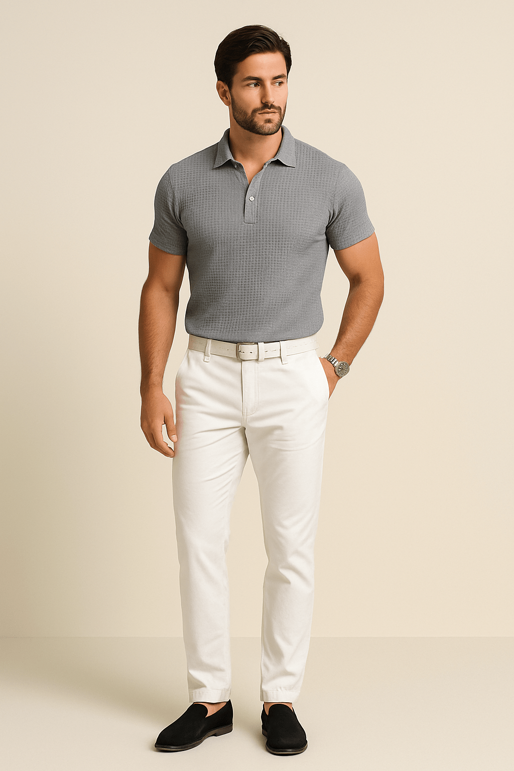 Textured Knit Polo Shirt