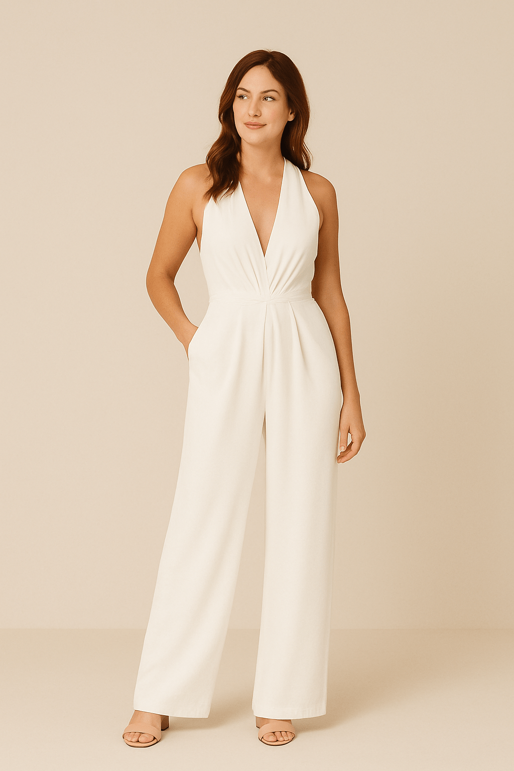 Plunging Halter Wide-Leg Jumpsuit