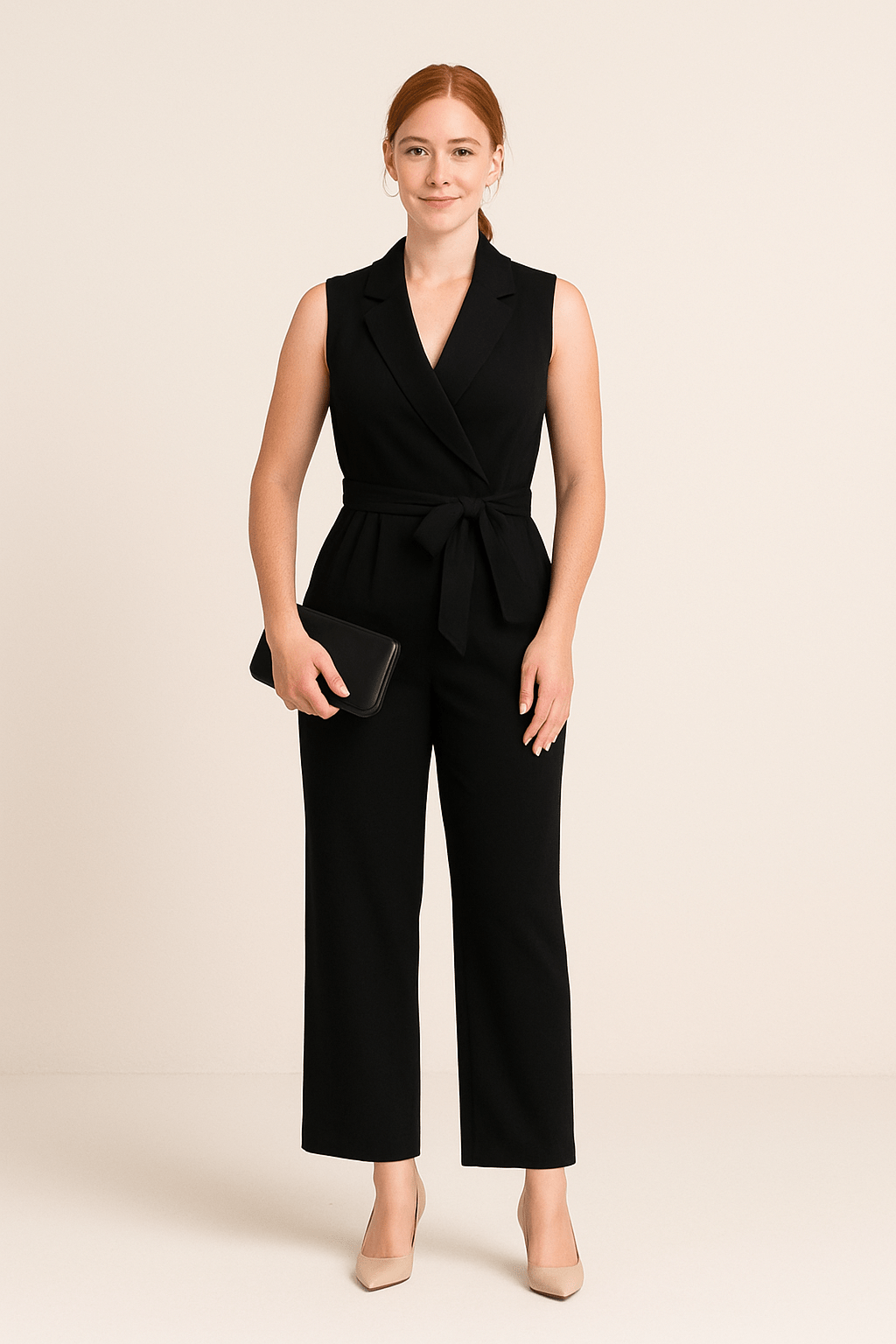 Tailored Sleeveless Belted Jumpsuit