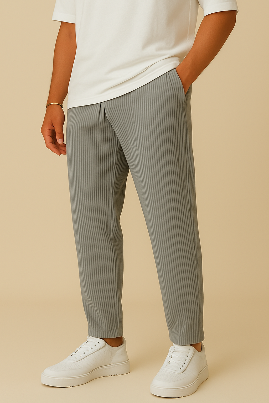 Pinstripe Relaxed Drawstring Trousers