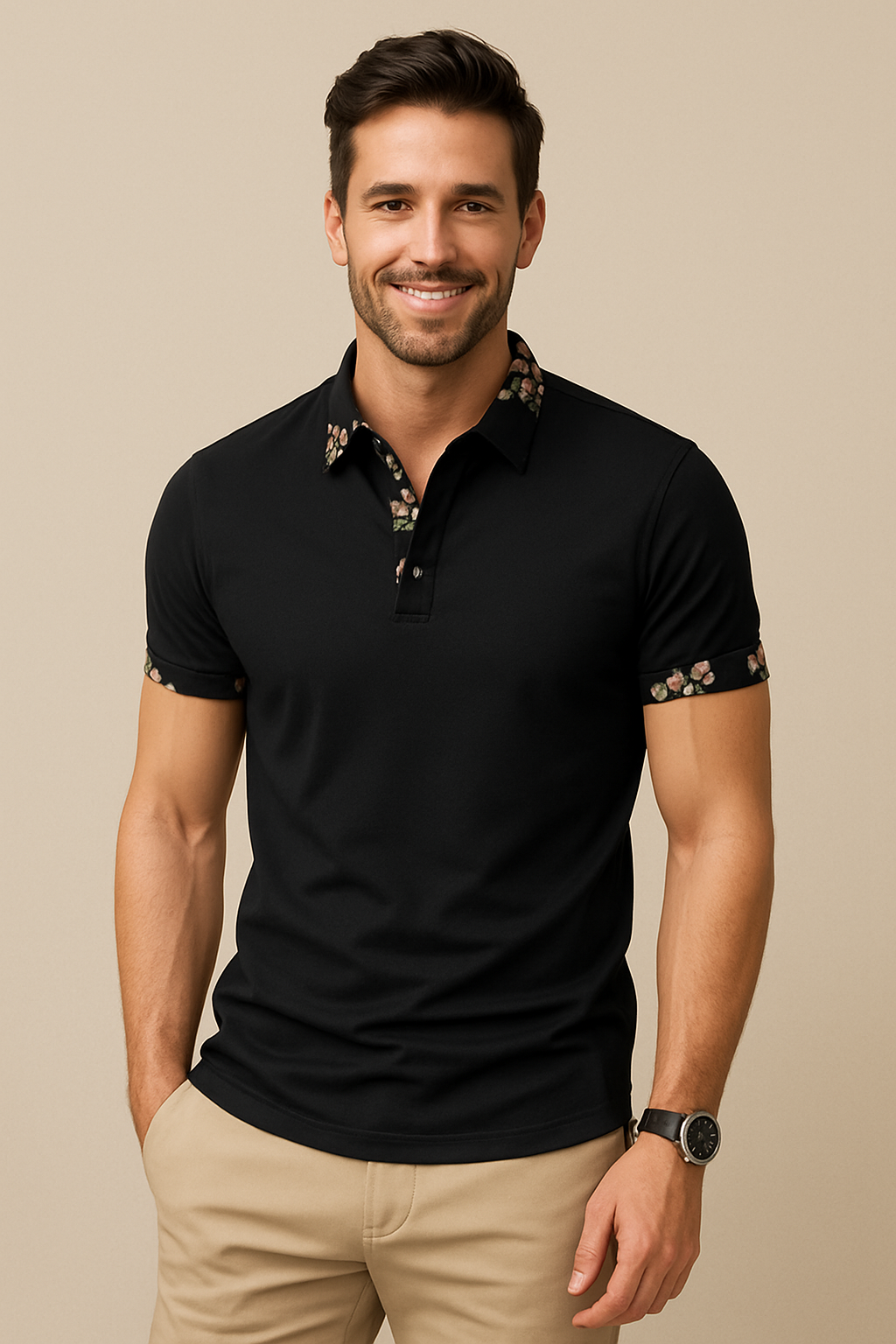 Floral Accent Polo Shirt