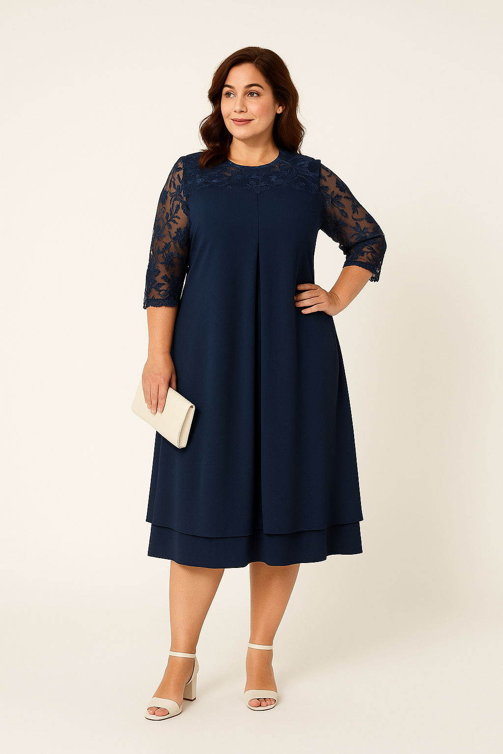 Elegant Plus Size Lace Midi Dress